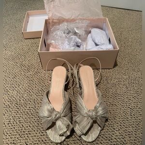 Loeffler Randall Dahlia Platinum Pleated Bow Heel size 8.5